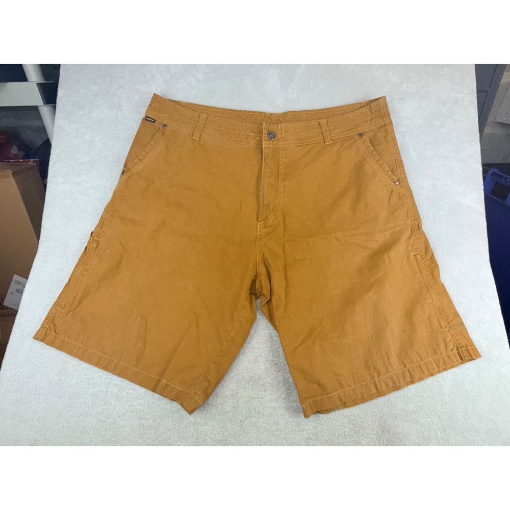 KUHL Mens Size 40 Vintage Patina Dye Cargo Shorts Mustard Brown Outdoor Hiking